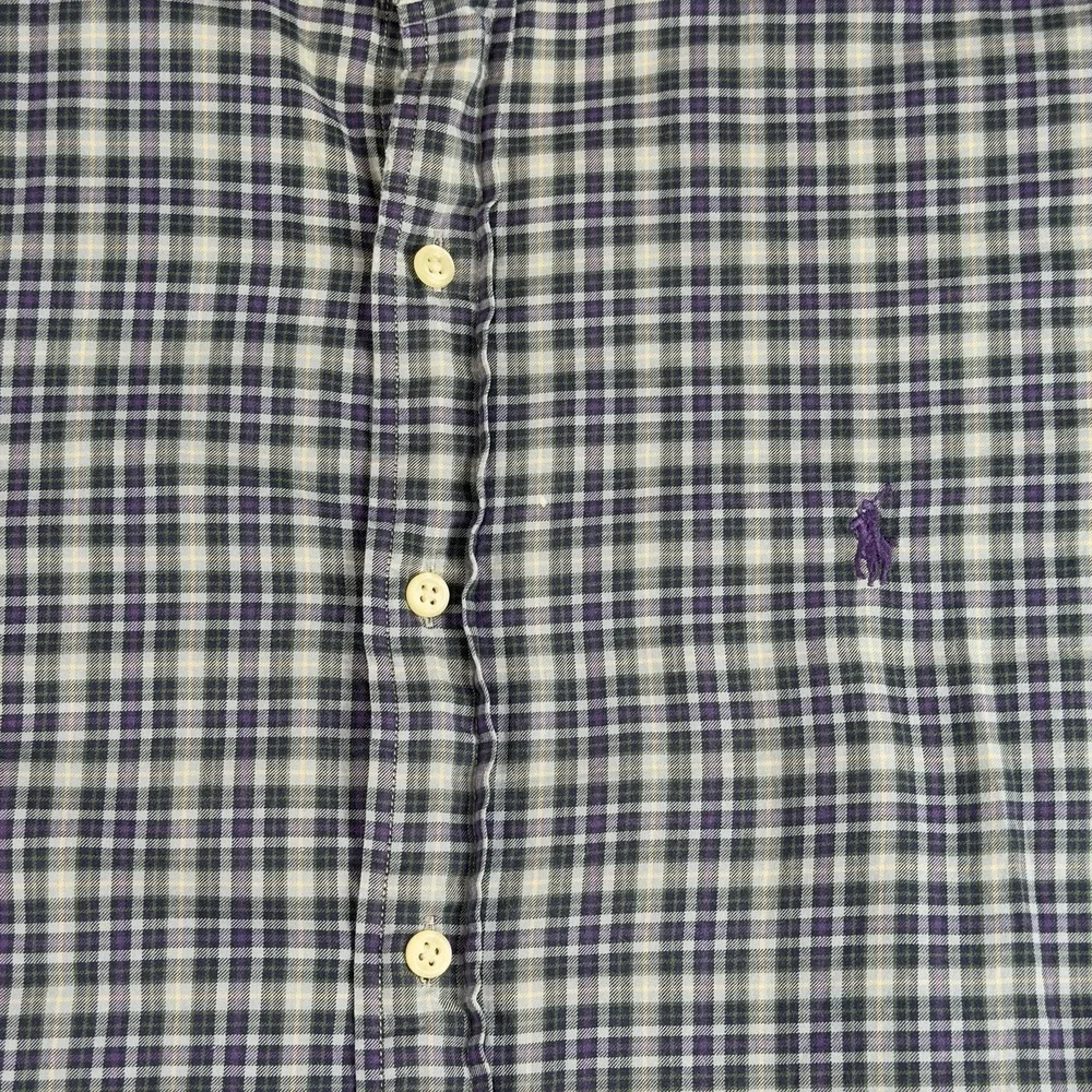 Polo Ralph Lauren Classic Fit Plaid Button Down Shirt Purple Blue LG Cotton NOTE